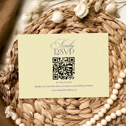 バイオレットとイエローのミニマリスト結婚式QRコード 出欠カード