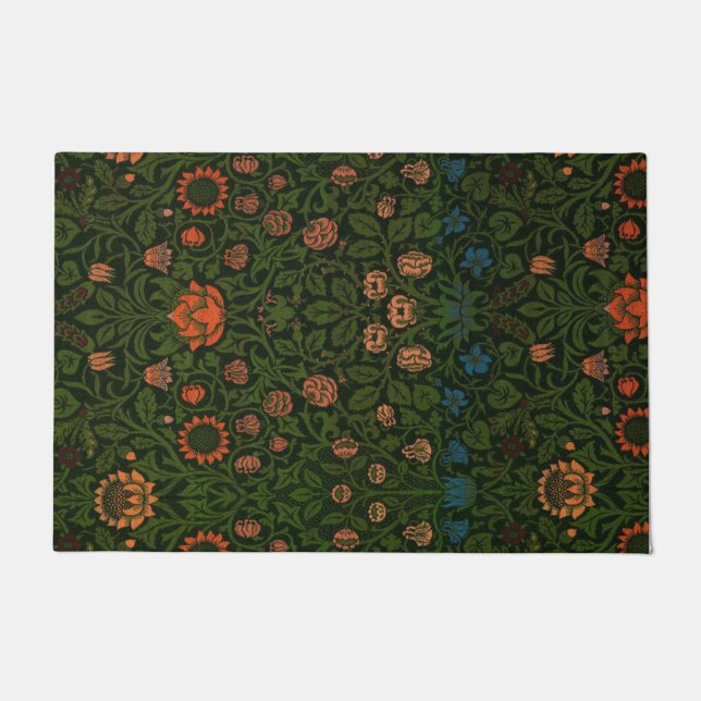 バイオレットとオダマキ（植物）（ウィリアム・モリス著） ドアマット (正面)