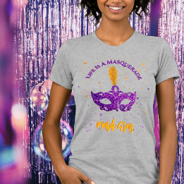 バイオレットとオレンジのスパークルスマスクマルディグラ Tシャツ