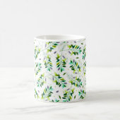 バイオレットとグリーンウォーターの色のボタニカル葉 コーヒーマグカップ (中央)