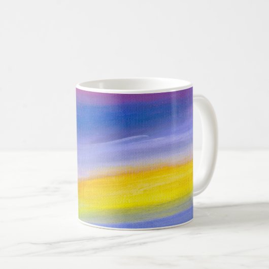 バイオレットとゴールドの光の抽象画 コーヒーマグカップ (正面右)