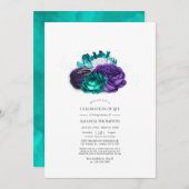 バイオレットとターコイズフローラの生活お祝い 招待状 (正面/裏面)