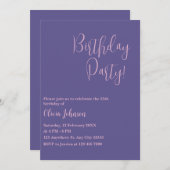 バイオレットとピンクのシンプル誕生日招待 招待状 (正面/裏面)