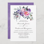 バイオレットとピンクの水の色のフローラリハーサルディナー 招待状 (正面/裏面)