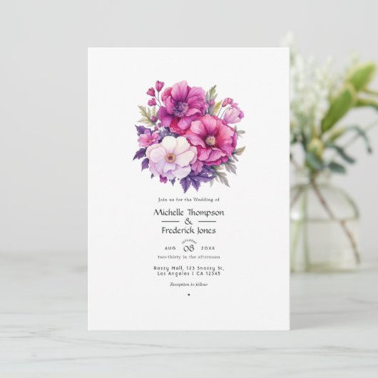 バイオレットとピンク結婚フローラ 招待状 (スタンド正面)