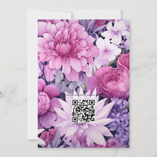 バイオレットとピンク結婚フローラ 招待状 (裏面)