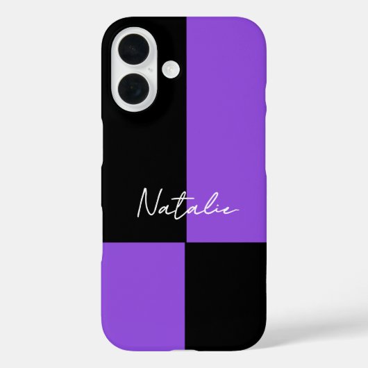バイオレットとブラックのカラーブロック ミニマル パーソナライズ Case-Mate iPhoneケース (裏面)
