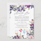 バイオレットとプラムのフローラカップルがバーをストック 招待状 (正面)