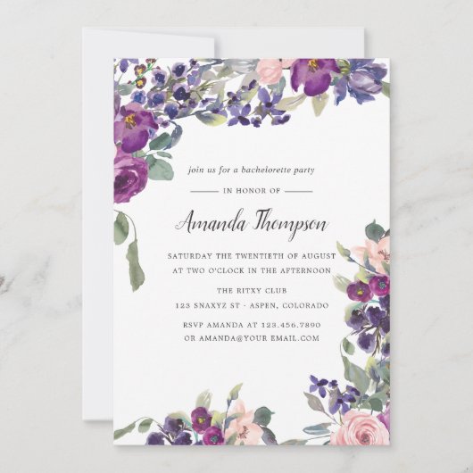 バイオレットとプラムのフローラバチェロレッテ招待状 招待状 (正面)