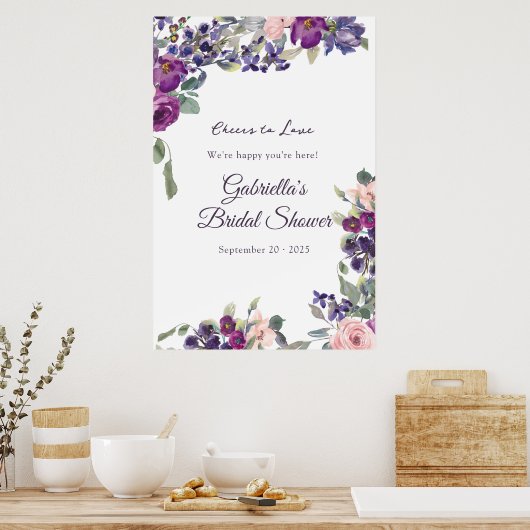 バイオレットとプラムのフローラブライダルシャワーワインテイスティング ポスター (キッチン)