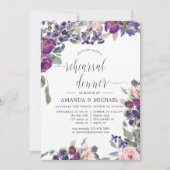 バイオレットとプラムのフローラ結婚のリハーサルディナー 招待状 (正面)