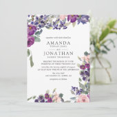 バイオレットとプラムのフローラ結婚式招待状 招待状 (スタンド正面)