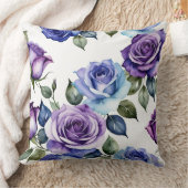 バイオレットとベビーブルーのバラ クッション (ブランケット)