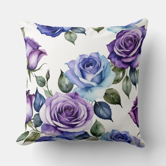 バイオレットとベビーブルーのバラ クッション (正面)