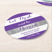 バイオレットとホワイトのストライプの紙コースター2 ラウンドペーパーコースター (アングル)