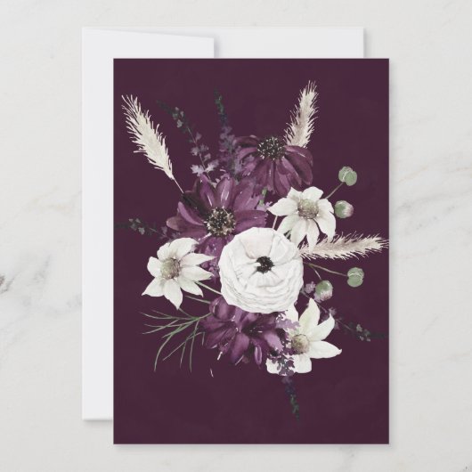 バイオレットとホワイト牡丹のウェディングシャワー招待状 (裏面)