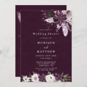 バイオレットとホワイト牡丹のウェディングシャワー招待状 (正面/裏面)