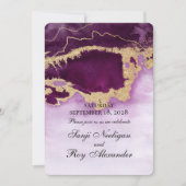 バイオレットと金ゴールドモダンの絵画結婚式招待状 招待状 (正面)