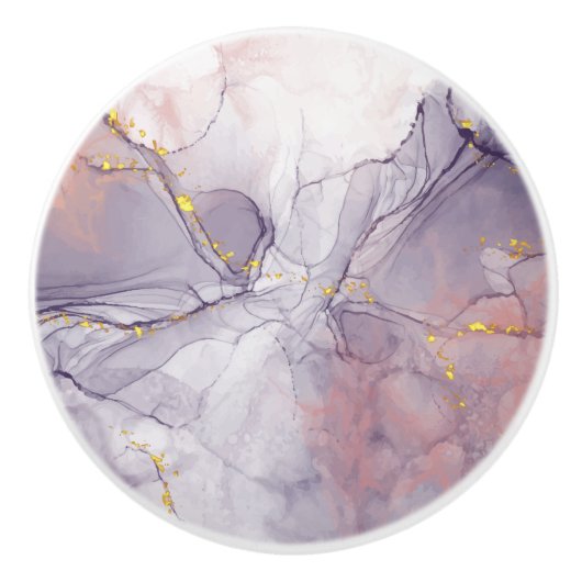 バイオレットと金ゴールド大理石 セラミックノブ (正面)