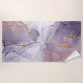 バイオレットと金ゴールド大理石 ビーチタオル (正面)