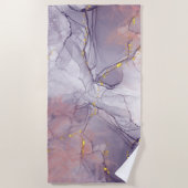 バイオレットと金ゴールド大理石 ビーチタオル (正面)
