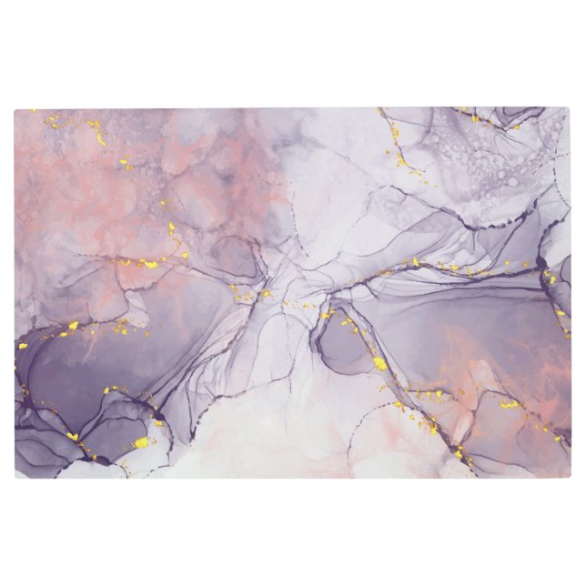 バイオレットと金ゴールド大理石 メタルプリント (正面)