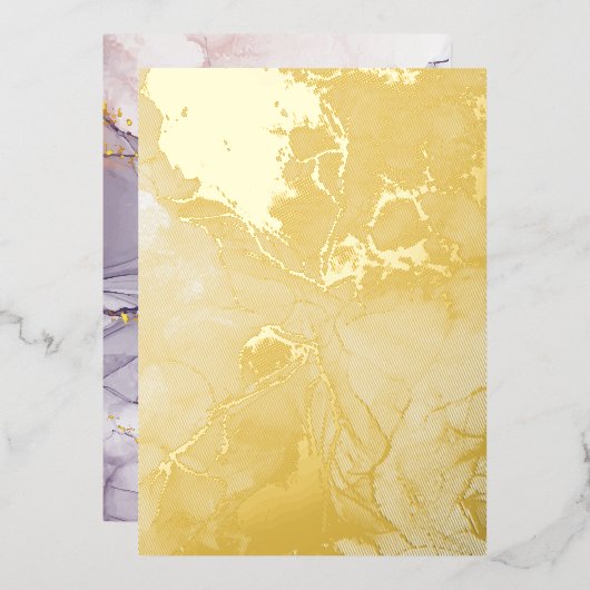 バイオレットと金ゴールド大理石 箔招待状 (正面/裏面)