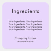 バイオレットのビジネスラベルをリストした製品原料 スクエアシール (正面)