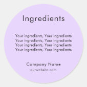 バイオレットのビジネスラベルをリストした製品原料 ラウンドシール (正面)