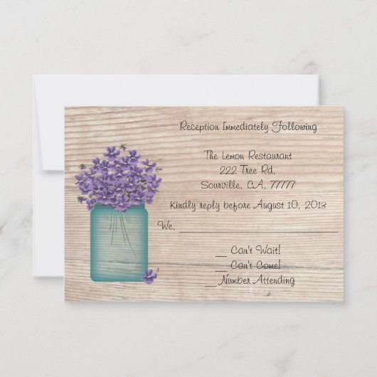 バイオレットのメイソンジャー 結婚式の受付確認のご案内 招待状 (裏面)