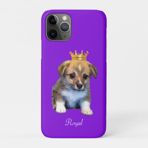 バイオレットの上の愛らしいコーギーの子犬と王冠 iPhone 11 PROケース