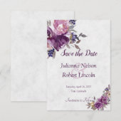 バイオレットの水彩花柄の「Save the Date」招待状 招待状 (正面/裏面)