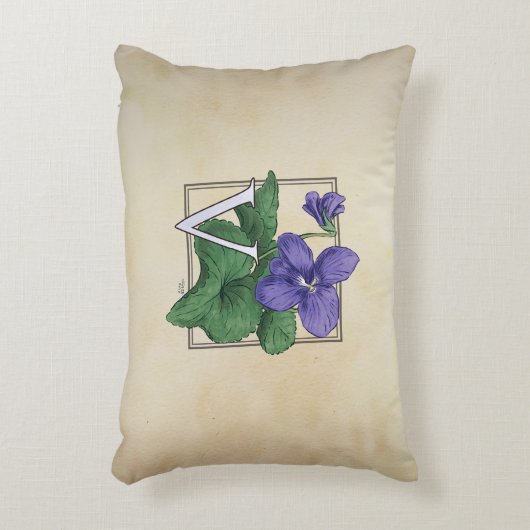 バイオレットの花のモノグラムのアートワークのためのV アクセントクッション (正面(垂直))