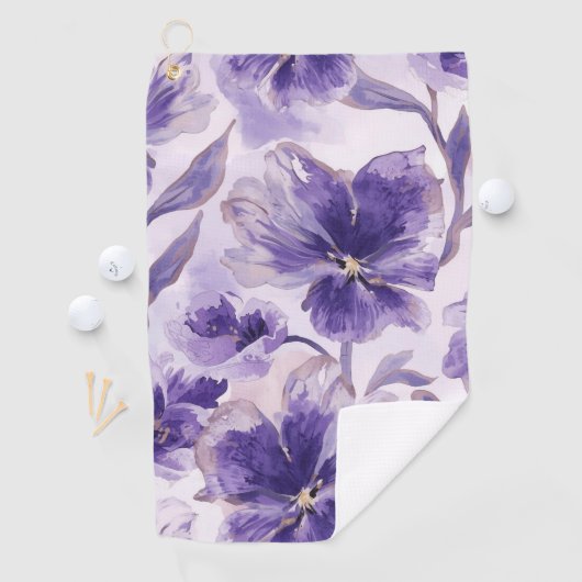 バイオレットの花 水彩 紫の花が描かれた ゴルフタオル (インサイチュ)
