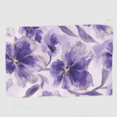 バイオレットの花 水彩 紫の花が描かれた ゴルフタオル (横)