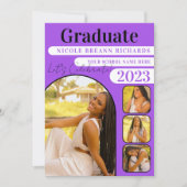 バイオレットはっきりしたブラックタイポグラフィ写真卒業 招待状 (正面)