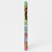 バイオレットアクアターコイズオレンジピンクレトロスワーズアート iPhoneケース (左側)