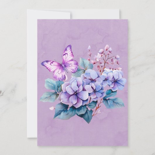 バイオレットアジサイフローラバタフライウェディングシャワー 招待状 (裏面)