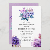 バイオレットアジサイフローラバタフライウェディングシャワー 招待状 (正面/裏面)