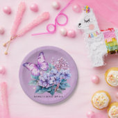 バイオレットアジサイフローラバタフライブライダルシャワー ペーパープレート (パーティー)