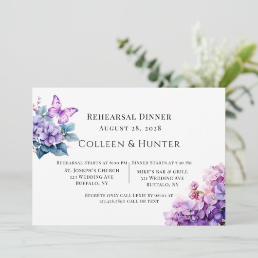 バイオレットアジサイフローラバタフライリハーサルディナー 招待状 (スタンド正面)