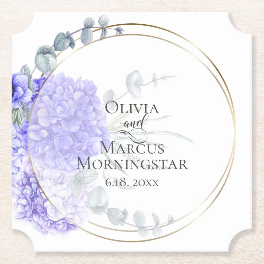 バイオレットアジサイフローラブーケランチョン ペーパーコースター (正面)