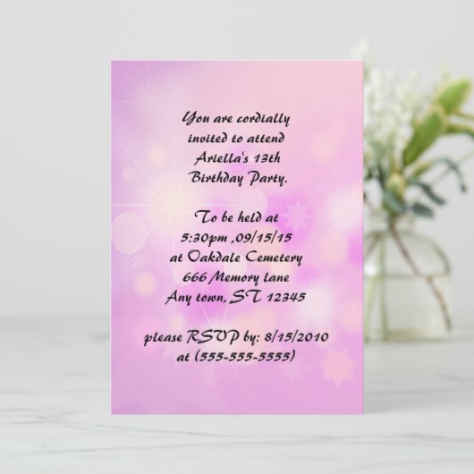 バイオレットアニメプリンセスチャイルド誕生日招待状 招待状 (スタンド正面)