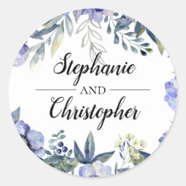 バイオレットアネモネ花の水色結婚の ラウンドシール