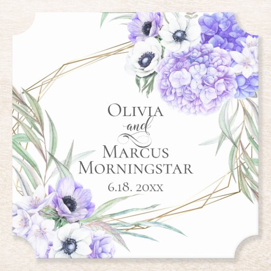 バイオレットアネモンフローラブーケランチョン ペーパーコースター (正面)