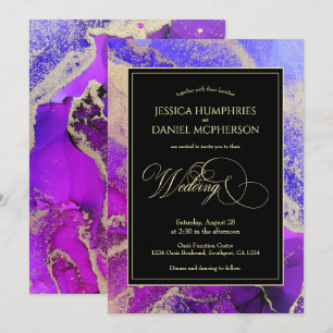 バイオレットアメジストパープル金ゴールドムーディ結婚ーズ 招待状