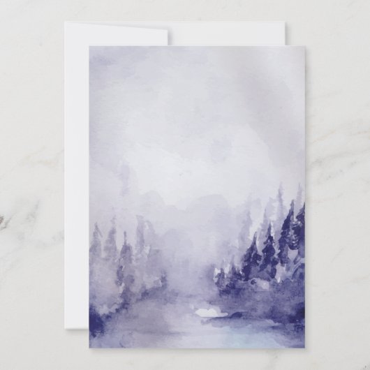 バイオレットウィンターランドスケープスノー婚約 招待状 (裏面)