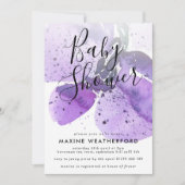 バイオレットウォーターカラーオーキッドベビーシャワー招待状 招待状 (正面)