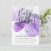 バイオレットウォーターカラーオーキッドベビーシャワー招待状 招待状 (スタンド正面)
