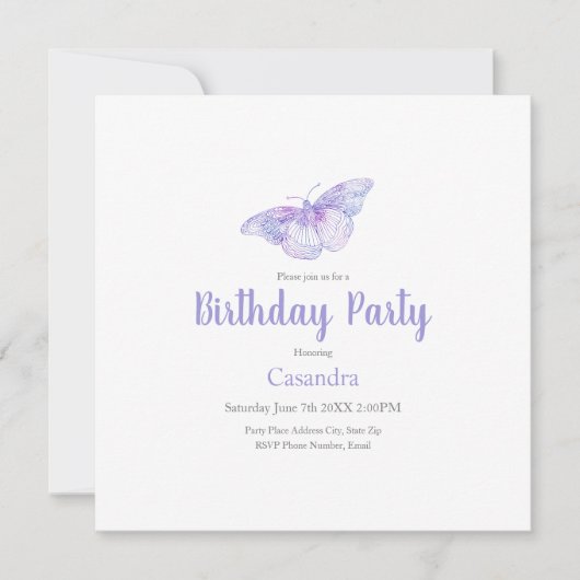 バイオレットウォーターカラーバタフライ招待状 招待状 (正面)